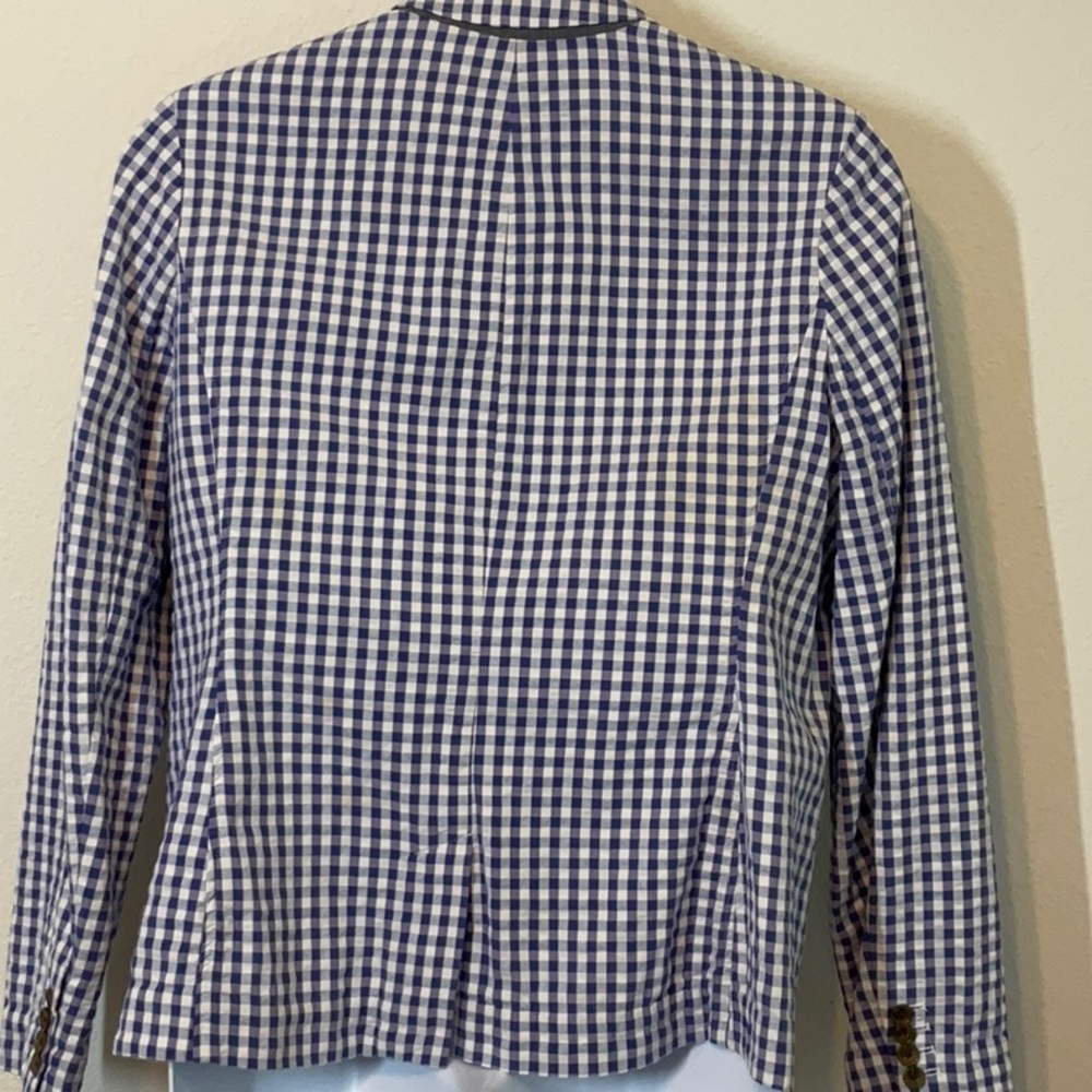 Lands End Gingham Blue White Check Blazer Cotton Blend Size 16 - Picture 5 of 12